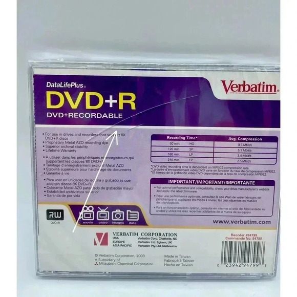 Verbatim DVR+R Recordable 4.7GB 8X-Speed Lot Of 4 Brand New Sealed See Notes - Picture 3 of 3